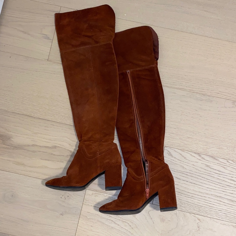 Zara Over-the-Knee Suede Boots - Chestnut